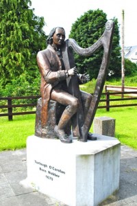 Statue of  Turlough O'Carolan in Ireland recognizing his contribution to Celtic music. This blind harpist was one of the most well-known musician in 17-18th Century.