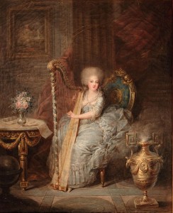 Princess Elisabeth of France pictured playing the Harp. Historically, the harp was often played by the royals and the upper class for it defines their exquisite taste.